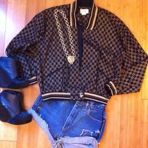 VINTAGE Navy Blue / Gold bomber jacket.